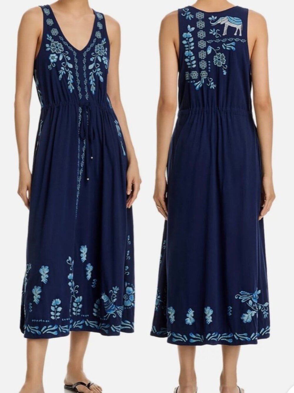 Johnny Was Women's Dress Yadira Embroidery V-Neck Sleeveless Cotton, Blue, M